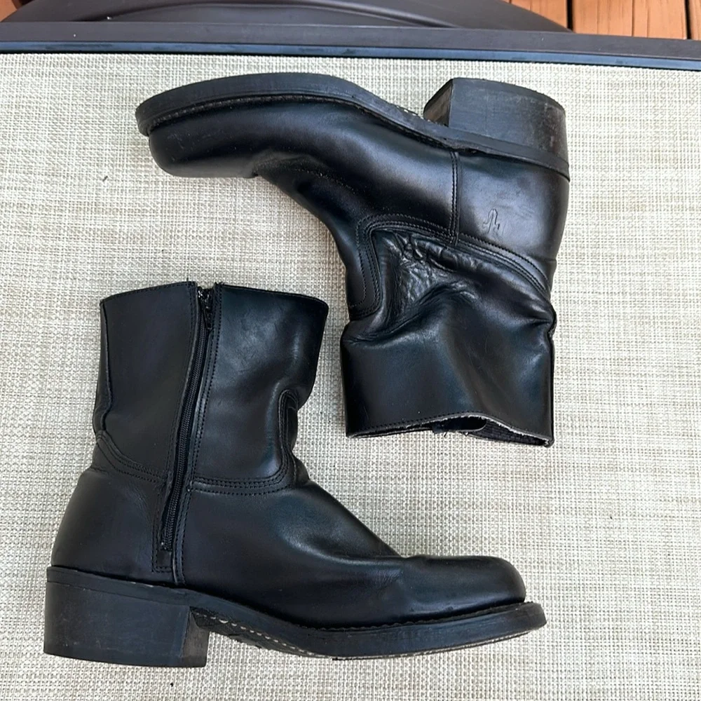 FRYE Campus Vntg.Short Ankle Boots Black Leather Square Toe Zipper Bootie Men’s